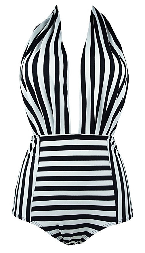 Open Stripe One Piece Bathing Suit